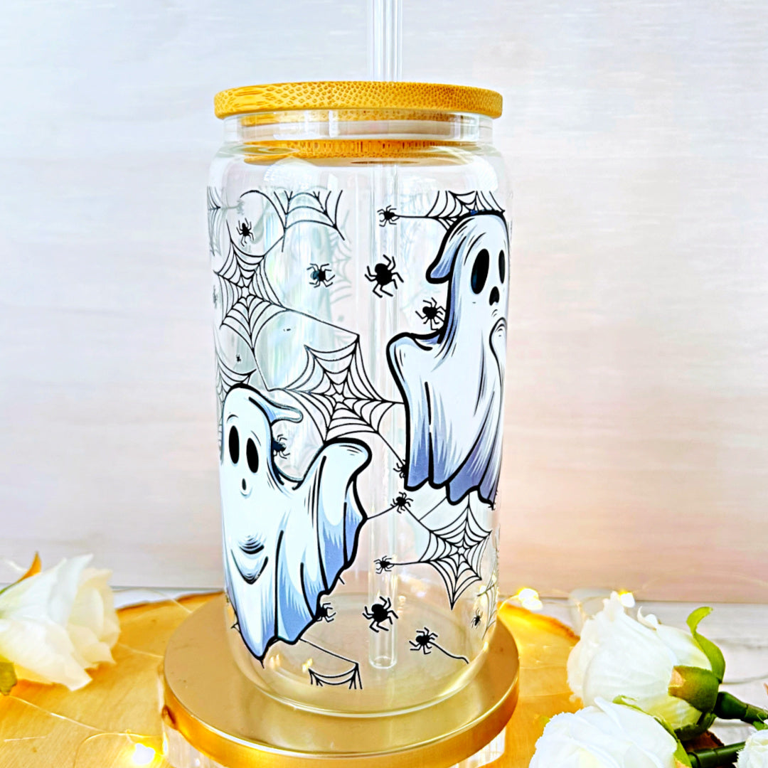 16 oz Libbey Glass Cup - Ghosts & Spiderwebs