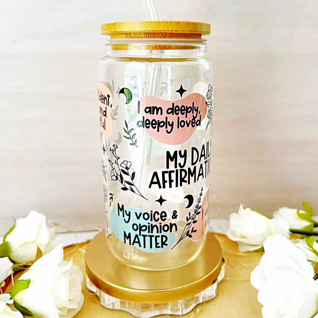 16 oz Libbey Glass Cup - My Daily Affirmations