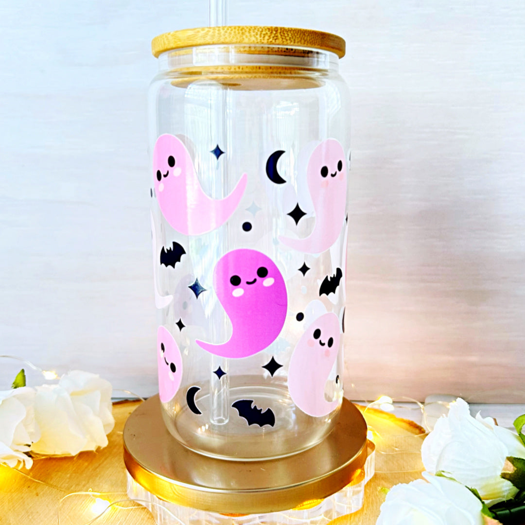 16 oz Libbey Glass Cup - Pastel Ghosts